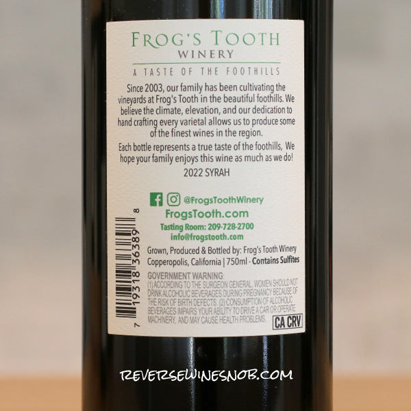Frog's Tooth 2021-2022 Sierra Foothills Syrah 4 Bottles