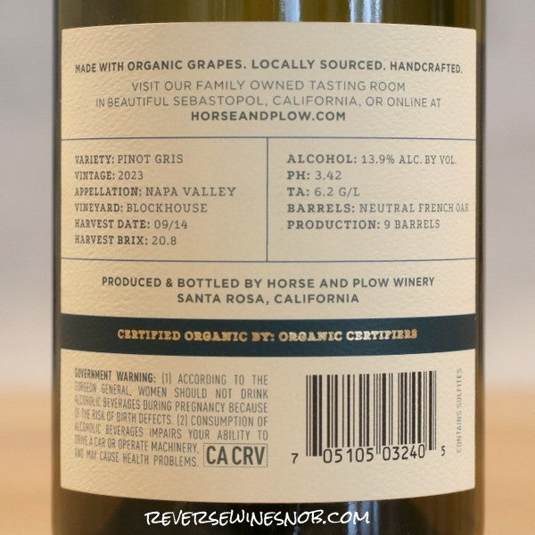 Horse & Plow 2023 Napa Valley Pinot Gris - 4 Bottles