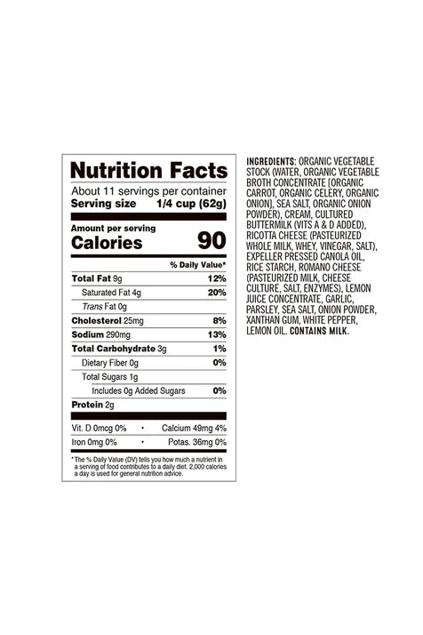 Sonoma Gourmet Lemon Herb Ricotta Nutrition