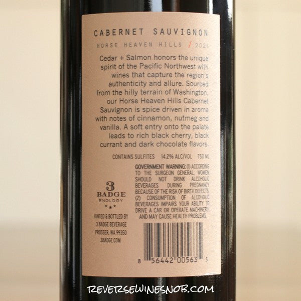 Cedar + Salmon 2021 Cabernet Sauvignon 6 Bottles