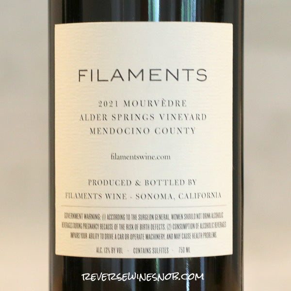 Filaments 2018, 2019, 2021 Alder Springs Mourvedre 3 Bottles SUMMER HOLD