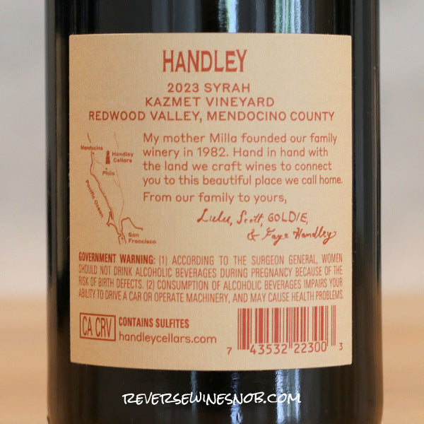 Handley 2023 Kazmet Vineyard Syrah 4 Bottles SUMMER HOLD