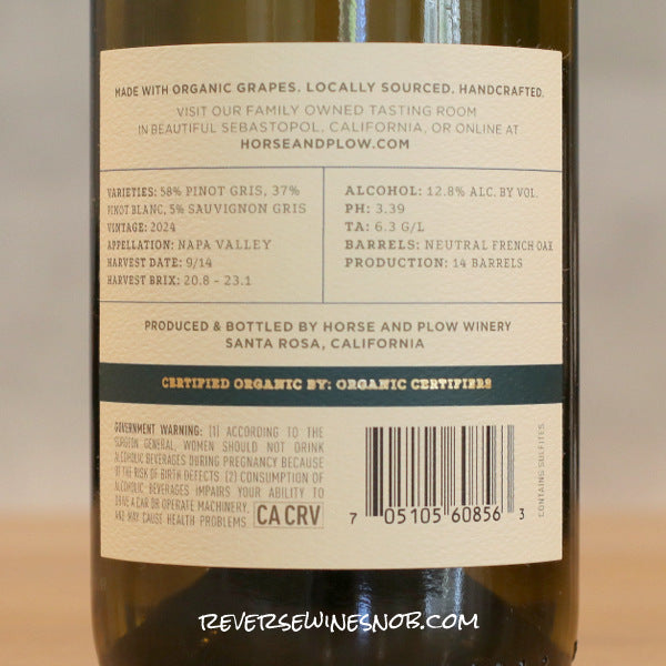 Horse & Plow 2024 Draft Horse Napa Valley White 6 Bottles