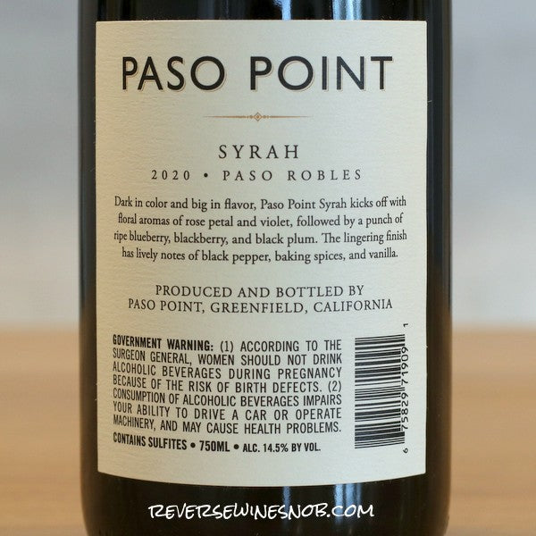 Paso Point Paso Robles Lot 9 Syrah 2020 - 4 Bottles