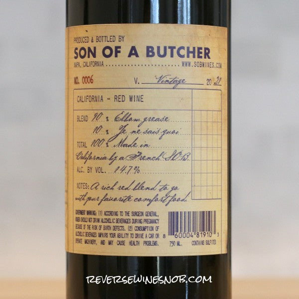 Y. Rousseau Son of a Butcher 2021 Red Blend 6 Bottles