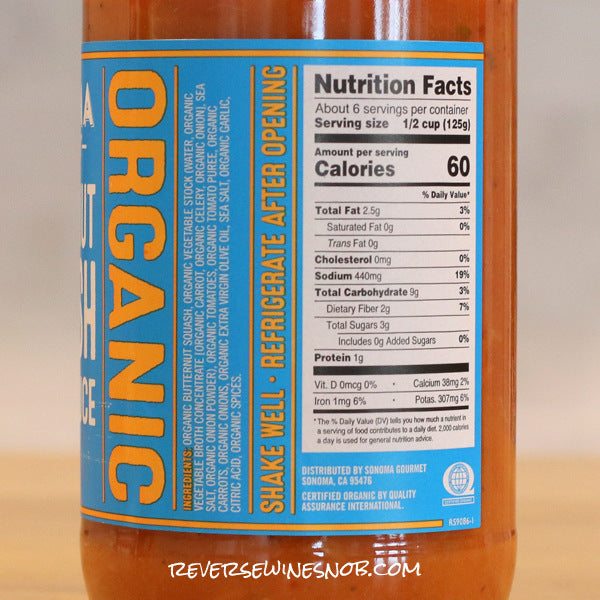 Sonoma Gourmet Organic Butternut Squash Nutrition