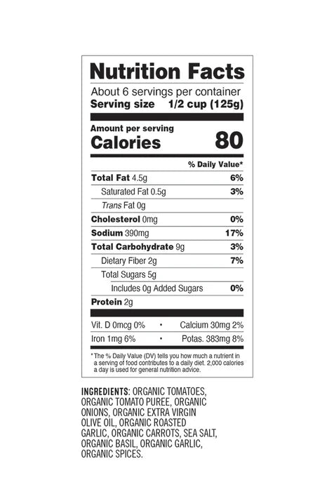 Sonoma Gourmet Organic Roasted Garlic Nutrition