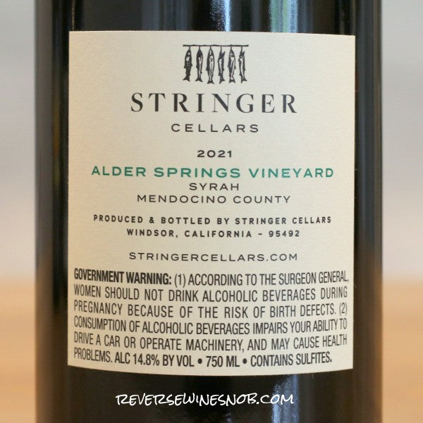 Stringer Cellars 2021 Alder Springs Syrah 3 Bottles - SUMMER HOLD