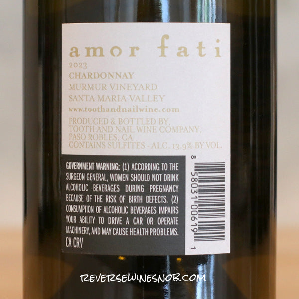 Tooth & Nail 2023 Amor Fati Murmur Vineyard Chardonnay 4 Bottles SUMMER SHIP