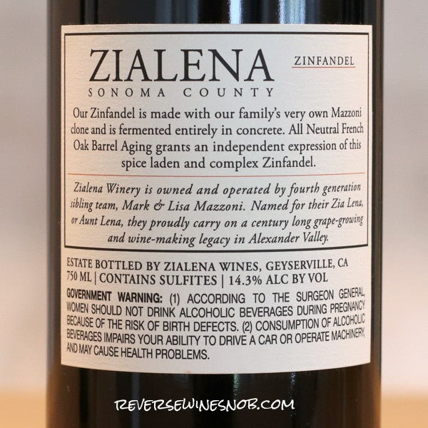 Zialena Alexander Valley 2019 Zinfandel 4 Bottles